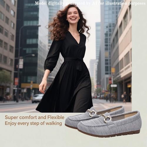 Image of Women's Knit Slip On Loafers - Breathable Mesh Flats with Memory Foam Insole & Arch Support, Non-Slip Comfortable Shoes for Work Office Commute, Driving, Casual Daily Walking (Wide Foot Friendly)