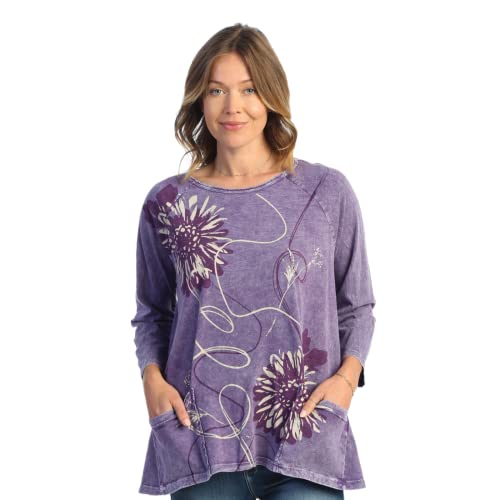 Jess Jane Women's Coloring Mineral Washed Patch Pocket Cotton Tunic, Carmen Purple, X-Large #TOP9