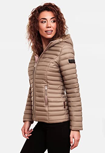 MARIKOO Damen leichte Übergangsjacke Steppjacke mit Kapuze Asraa Taupe Gr. XXL