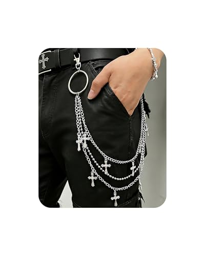 Pants Pocket Chain for Men Women: Jean Purse Wallet Chain Belt Punk Goth Streetwear Emo Y2K Rockstar Accessory - Silver Cross