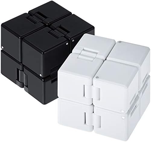 2 Packs Infinity Cube Toys Fidget Blocks, Mini Infinity Cube Desk Toy Stress Relief Toys, Cube ADHD Desk Toy for Adults, Sensory Toys (Black, White)