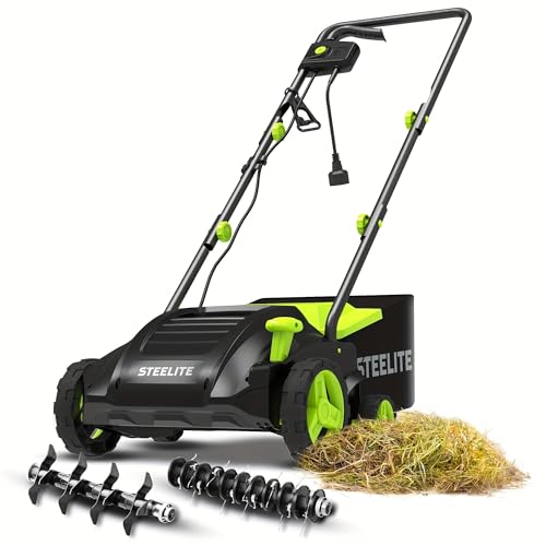 Steelite 2-in-1 Electric Dethatcher & Scarifier - 13' 12-Amp Powerful Motor, 5-Position...