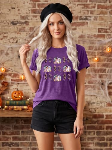 Halloween Shirts for Women Spooky Season Shirt Pumpkin Ghost Graphic tees Casual Short Sleeve Tops - image 3