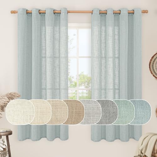 Image of LAMIT Sheer Linen Curtains 63 inches Long for Bedroom, Bronze Grommet Linen Drapes Light Filtering Semi Sheer Curtains for Small Window /Farmhouse, 2 Panels (52 x 63 Inch, Greyish Blue)