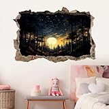 3D Wandtattoo Wanddurchbruch, Mond Durchbruch Wandaufkleber für Kinderzimmer, sticker für Wohnzimmer, Wald Bei Nacht Wandsticker, Wandbild Junge Mädchen Schlafzimmer