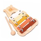 BESTonZON Xilófono de Madera para Diseño de Oso Instrumento de Percusión Portátil para Desarrollo Rítmico y Coordinación Juguete Musical Educativo para Aprendizaje Temprano