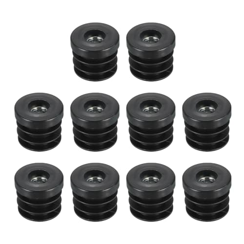 Image of uxcell 10Pcs Inserts for Round Tubes with M10 Thread, for 30mm /1.18 inch OD Round Tube, Round Black Plastic Plug Caster Insert Chair End Caps Furniture Leg Plug