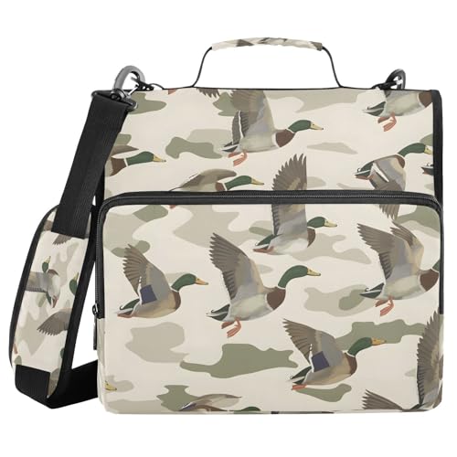 Image of Wild Duck Camouflage Zipper Binder Bag 3 Ring Binder with Shoulder Strap Zip Up 500 Sheets Capacity Multi Pockets for School Office Supplies
