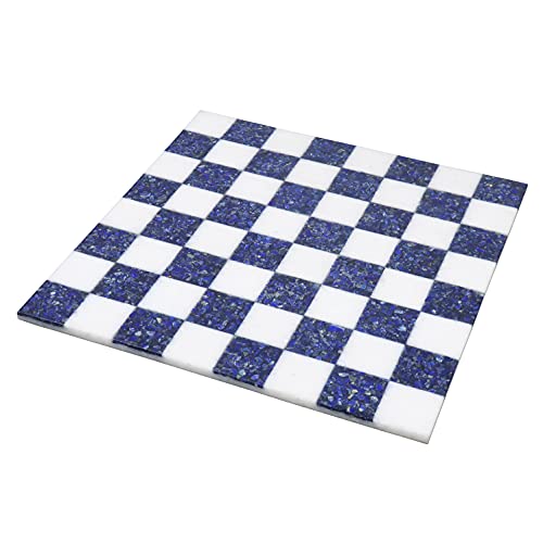 Échiquier de luxe 15'' marbre pierre bleu lapis lazuli et blanc sans bordure