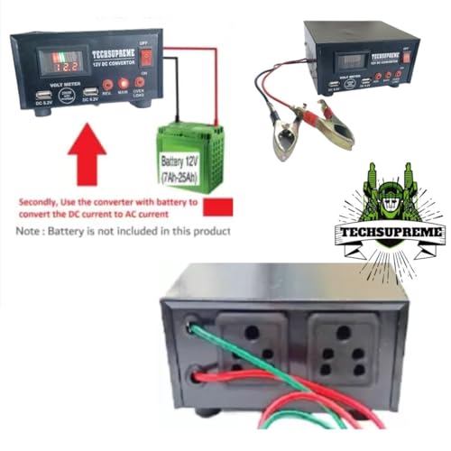Image of TechSupreme Mini Inverter with Display12 Volt 200W for Home, Car, Boat,Lap top, D2H Box, Mobile Charger(12V DC to 220V AC Converter) A5