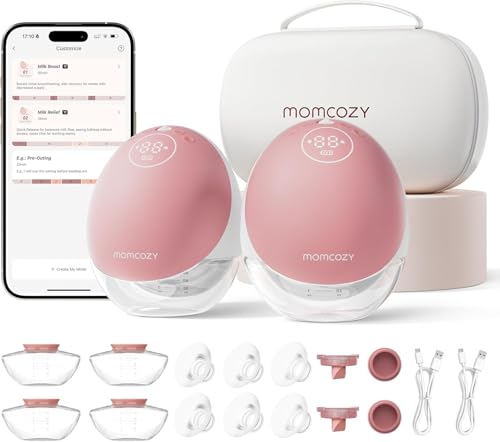 Image of Momcozy Wearable Breast Pump, Hands Free Upgraded Mobile Flow | M9, App Discreet Control with Personalized Multi-Modes & 15 Levels, Wearable Breast Pump 24mm, 2 Pack Cozy Red