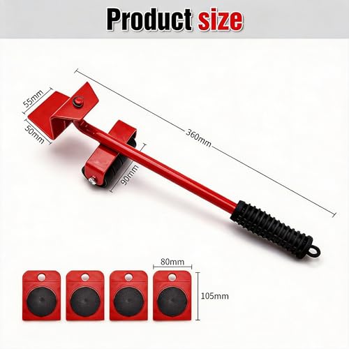 Herramientas para mover muebles y electrodomésticos: kit de palanca resistente con ruedas 8