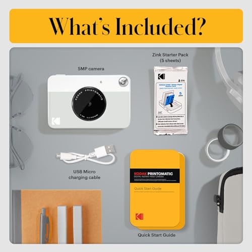 Image of KODAK Printomatic Full-Color Instant Print Digital Camera, Zink 2x3 inch (5.1x7.5 cm) Sticky-Back Photo Paper, 5MP, Portable, Creative Fun Gift for Birthday, Christmas, Holiday, Grey