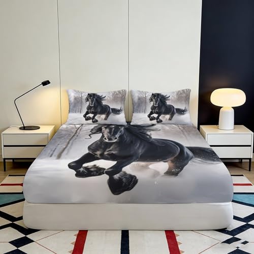 Drap-Housse Cheval Noir 140x200x25cm en Microfibre Imperméable - 4