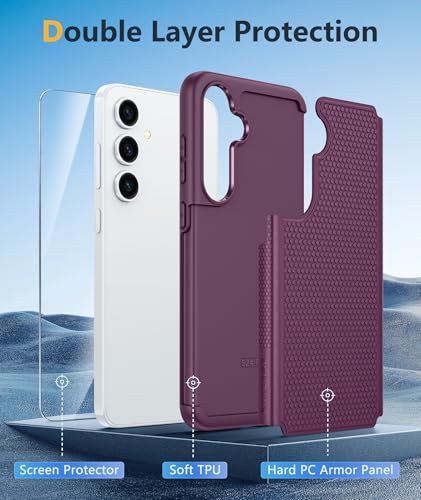 Image of FNTCASE for Samsung Galaxy S24-FE Case: Dual Layer Protective Heavy Duty Cell Phone Cover | Shockproof Rugged with Non-Slip Textured | Military Grade Drop Protection Bumper Tough (Burgundy)
