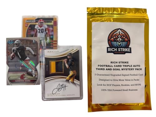Rich Strike Football Card Triple Auto Third and Goal Mystery Pack. 3 Guranteed Autograph Football Cards.