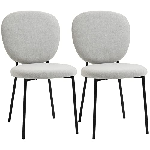 HOMCOM Lot de 2 chaises de Salle à Manger en Tissu et piètement en Acier Noir - Design Sobre - Gris
