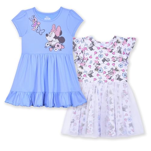 Disney Minnie Mouse Girls 2 Pack Short Sleeve Dress for Toddlers and Big Kids