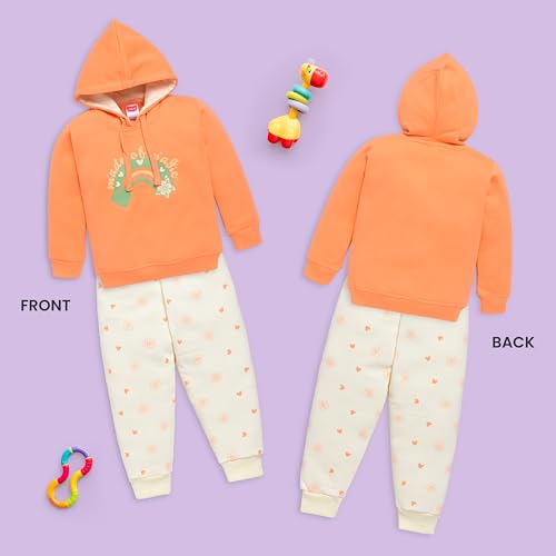 Image of LuvLap Baby Girls Full Sleeve Hooded Sweatshirt & Pyjama Set Pack of 1