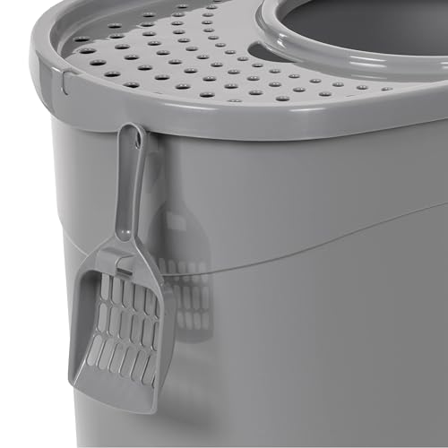 Image of Amazon Basics Large Cat Litter Box with High Sides, Top Entry, Odor Control, Includes Scoop, 20.5 x 14.75 x 14.38 inches, Grey