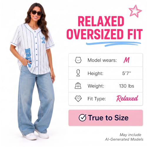 Disney Womens Baseball Jersey Lightweight Graphic Baseball Shirts for Women | Oversized, 100% Polyester Fabric, Lightweight & Breathable, Mesh or Button-Down Styles - image 6