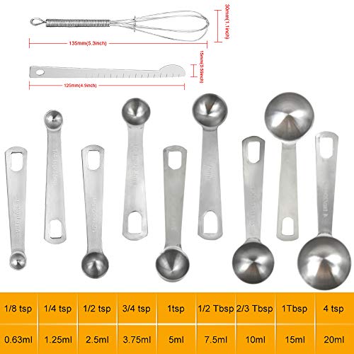 Measuring Spoons Set (Set of 11) Stainless Steel Measuring Spoons for Dry and Liquid Ingredients, Cooking and Baking