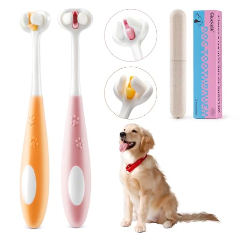 Gluckelk 2 escovas de dentes de 3 lados, escovas de dentes para filhotes, cerdas nano ultra macias,