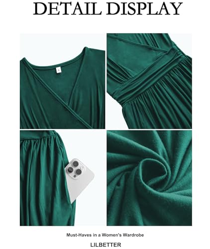 Image of LILBETTER Women Sleeveless Deep V Neck Loose Plain Long Maxi Casual Dress