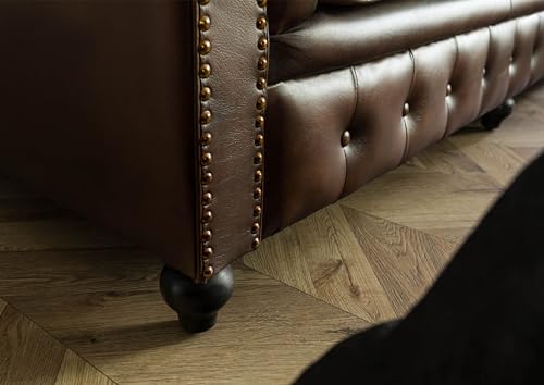 MASSIVMOEBEL24.DE Sofa 3-Sitzer Chesterfield Echtleder 218x82x76 braun Chesterfield #103 – Bild 6