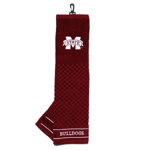Image of Team Golf NCAA Mississippi State Bulldogs Embroidered Golf Towel Embroidered Golf Towel, Checkered Scrubber Design, Embroidered Logo