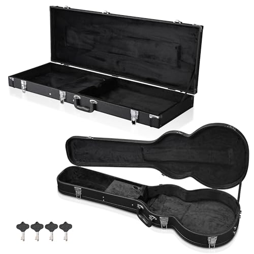 AW 2 Set Electric Guitar Hard Cases Wooden Shell for Les Paul Style & Universal Fit Portable Carrying Gig Bag with Lock Latch Key Handle Studio Travel
