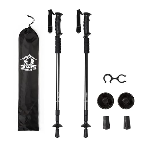 Set Bastones de Senderismo, Aluminio Ligero, Ajustables en Altura, Extensibles telescopicos, con Amortiguación, 5 Colores, + Funda (Negro)