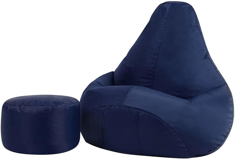 Bean Bag Bazaar High Back Chair and Footstool Combo - 80cm x 69cm - Indoor Outdoor Water Resistant BeanBag (Navy)