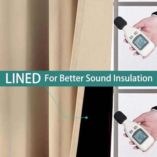 Image of Yakamok Beige 100% Blackout Curtains 96 Inches Long for Bedroom 62 inch Wide | Blackout Curtain Panels for Bedroom, 2 Thick Layers Grommet Top Thermal Insulated Drapes with Black Liner for Living Room