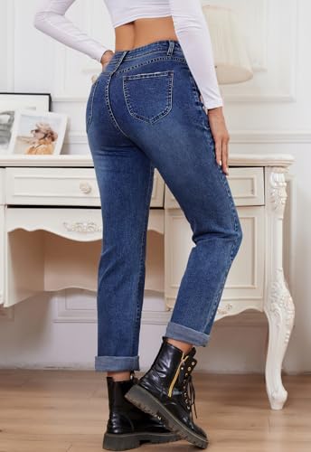 Womens Classic Straight Leg Jeans Mid Rise Stretch Comfort Fit Denim Pants for Women Casual Tummy Control3
