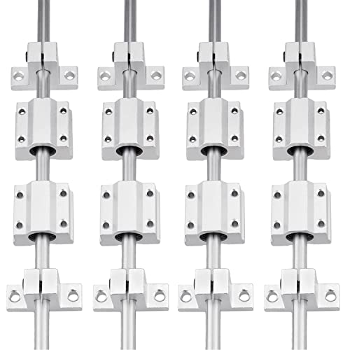 [20Pcs / Pack] 8Mm Linear Motion Rod Shaft Guide Set,4X 400Mm Linear Motion Rod Shaft Guide,8Pcs Linear Slide Blocks And 8Pcs Sk8 Rod Rail Support For 3D Printer And Diy Cnc Parts #TOP1