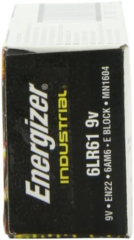 Ġenb view of Energizer 9-Volt Industrial Battery packaging showing model numbers