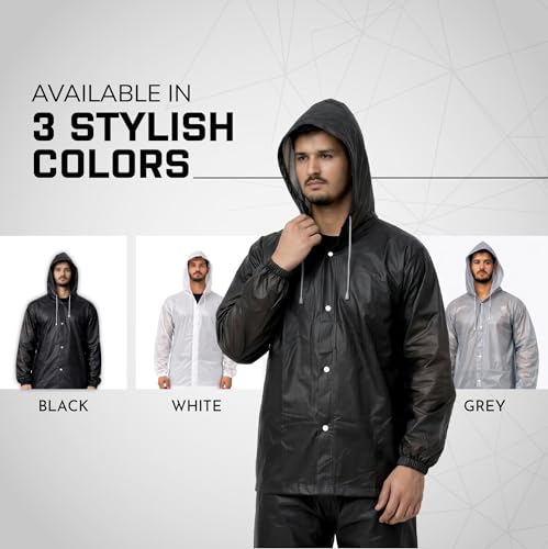 Image of ROBUSTT Unisex EVA Rainsuit Jacket & Pant Set (Pack of 1)| Black | Waterproof Raincoat for Men & Women | Hooded Full Body Rain Protection | Lightweight, Reusable Rain Wear for Bike & Outdoor Use