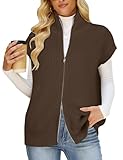 Koscacy Sweater Cardigan Women Plus Size Sweater Vest Sleeveless Cardigan Loose Cap Sleeve Knitted Tops Zip Up...