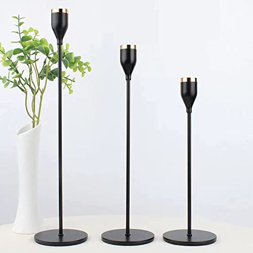 3 Piezas Candelabros, Candelabro Decorativos de Velas, Candelabros de Hierrol del Estilo Retro para Decoración del Hogar, Bodas, Cenas, Navidad, Boda ,33/28/24 cm (Negro)