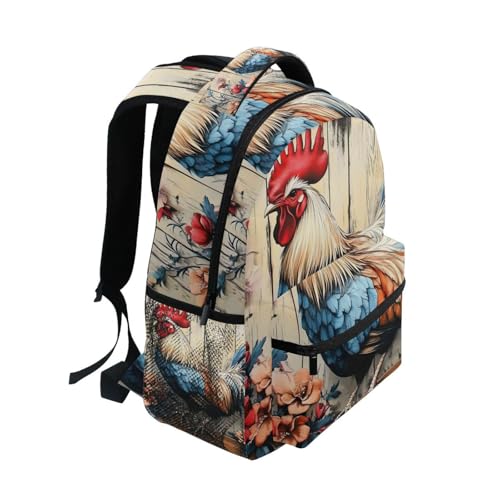 Rooster Fence Flower Backpack Daypack Shoulder Bag Book Bag Lightweight Back Pack 12 ×16.9 Inch2