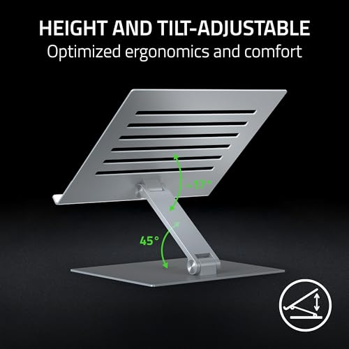 Image of Razer Adjustable Laptop Stand: Supports Phones, Tablets, Laptops, Macbooks up to 18 inch - Adjust Height and Tilt - Durable Aluminum Construction - Vented Design - Foldable for Storage & Travel - Mercury