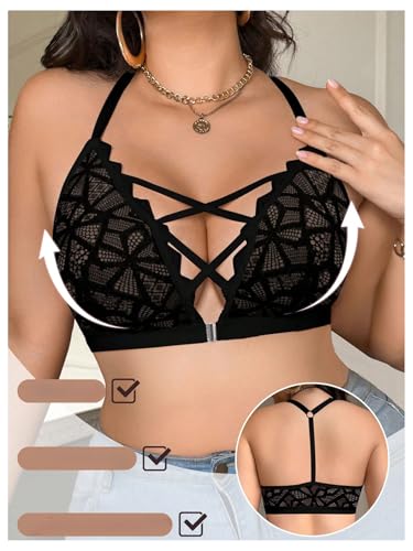 SOLY HUX Plus Size Lace Bras for Women Front Closure Bra Criss Cross Wireless Bralette3