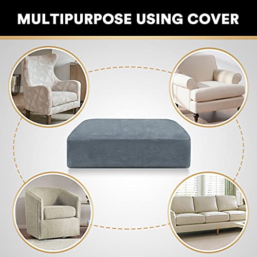 PrinceDeco Stretch Velvet Couch Cushion Cover,Soft Cushion Slipcover for Chair Cushion Fitted Sofa Cover Furniture Protector for Sectional Cushion Cover (Width Up to 29.5", Stone Blue)