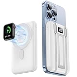 MagSafe対応モバイル バッテリー&18000mAh大容量 マグセーフモバイルバッテリー 軽量 小型 ワイヤレス充電器 マグネット式充電器 持ち運び ケーブル内蔵 PD22.5W急速充電 3台同時充電 PSE認証済み スタンド付き LED表示 iPhone/iPad/Android/Apple Watch/Airpods多機種対応 旅行/出張/停電対策/緊急用必携