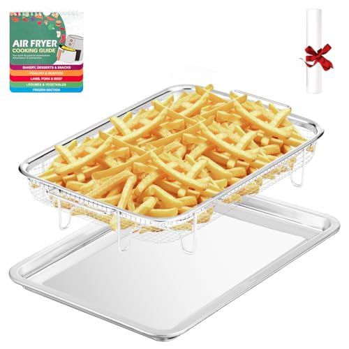 Image of RIDGEPOLE 15.4"Air Fryer Basket for Oven, Oven Air Fryer Basket and Tray, Stainless Steel,50pcs Parchment Paper,1pc Air Fryer Guidance.