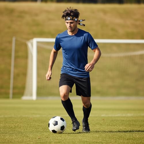 Image of Sweatband Headband for Men and Women | Moisture Wicking Sports Head Tie | Athletic Head band for Football soccer Running Gym Cycling | Adjustable Headband for Long Hair Workout