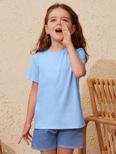 Image of ZDC Girls' Short Sleeve Shirts Kids Crewneck T-Shirts Summer Tops Basic Tees 5-14 Years