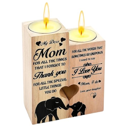 DSFSAEG Wooden Heart Shaped Candle Holders Gifts for Mum Daughter Personalized Candle Gifts, Warm Engraved Craft Candlestick