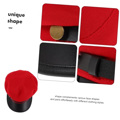 Vintage Captain Beret Hat for Unisex Lightweight PU Flat Top Newsboy Cap for Spring Summer Retro Style Student Accessory Red3